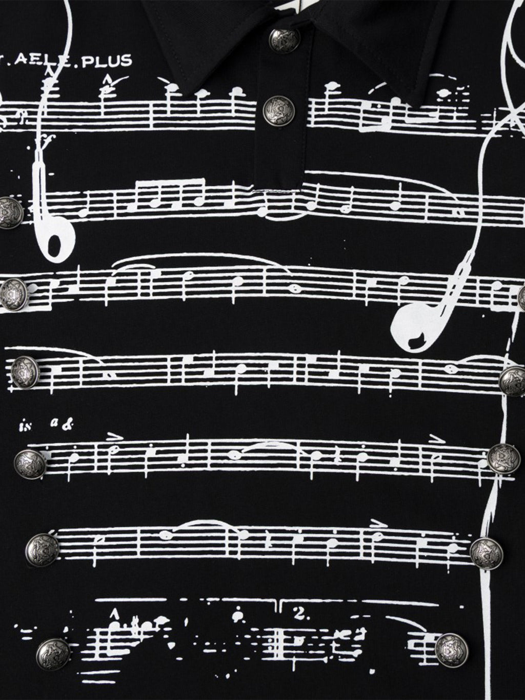 Sheet-Music Graphic Striped Layered-Sleeve Oversized Polo Shirt
