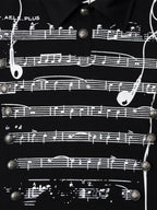Sheet-Music Graphic Striped Layered-Sleeve Oversized Polo Shirt