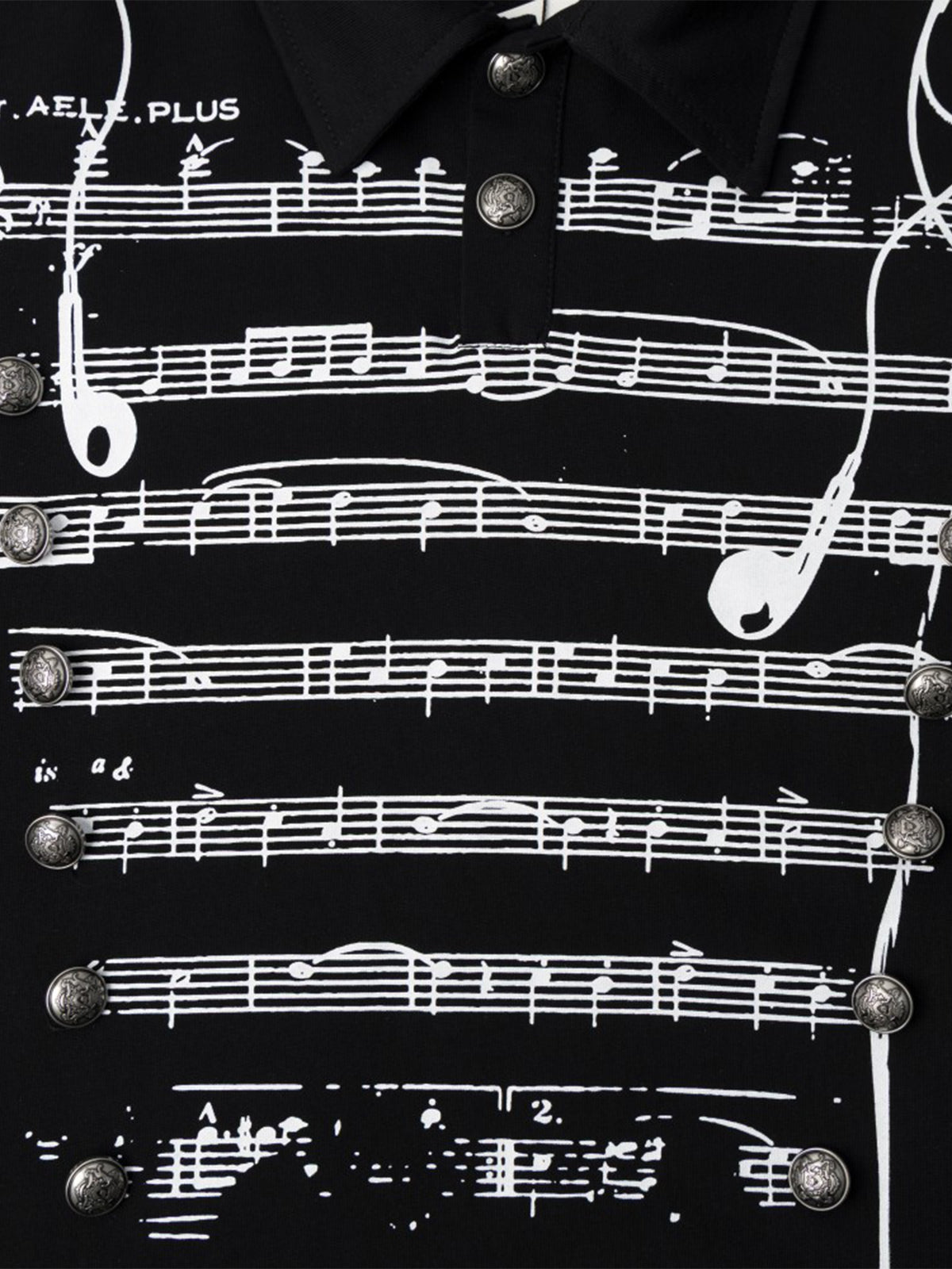 Sheet-Music Graphic Striped Layered-Sleeve Oversized Polo Shirt