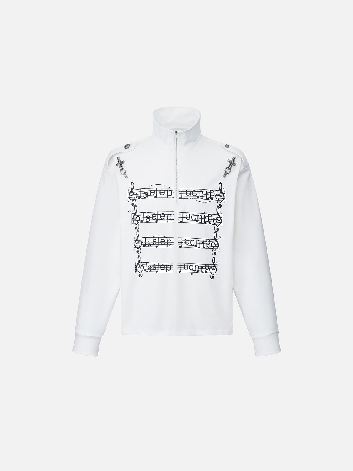 Sheet-Music Print Buckle-Detail Relaxed-Fit Half-Zip Sweatshirt