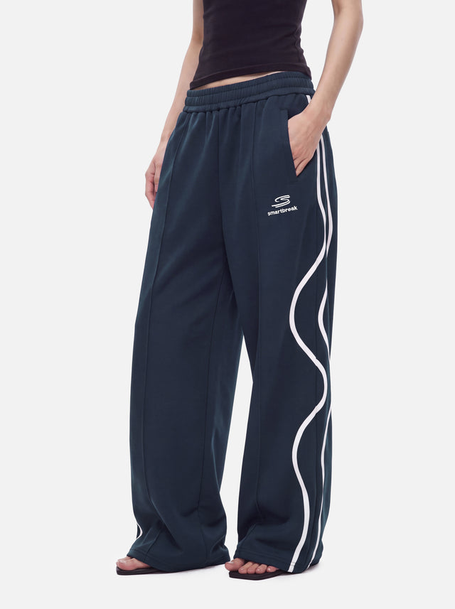 Wavy-Piped Embroidered Baggy Track Pants