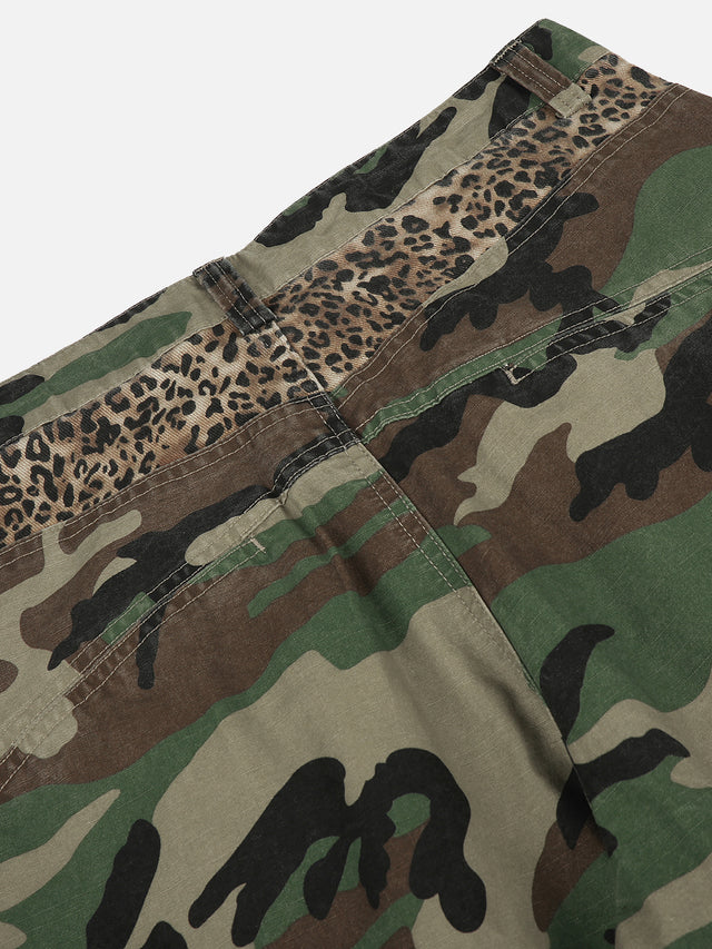 Camo and Leopard-Print Panelled Baggy Cargo Pants