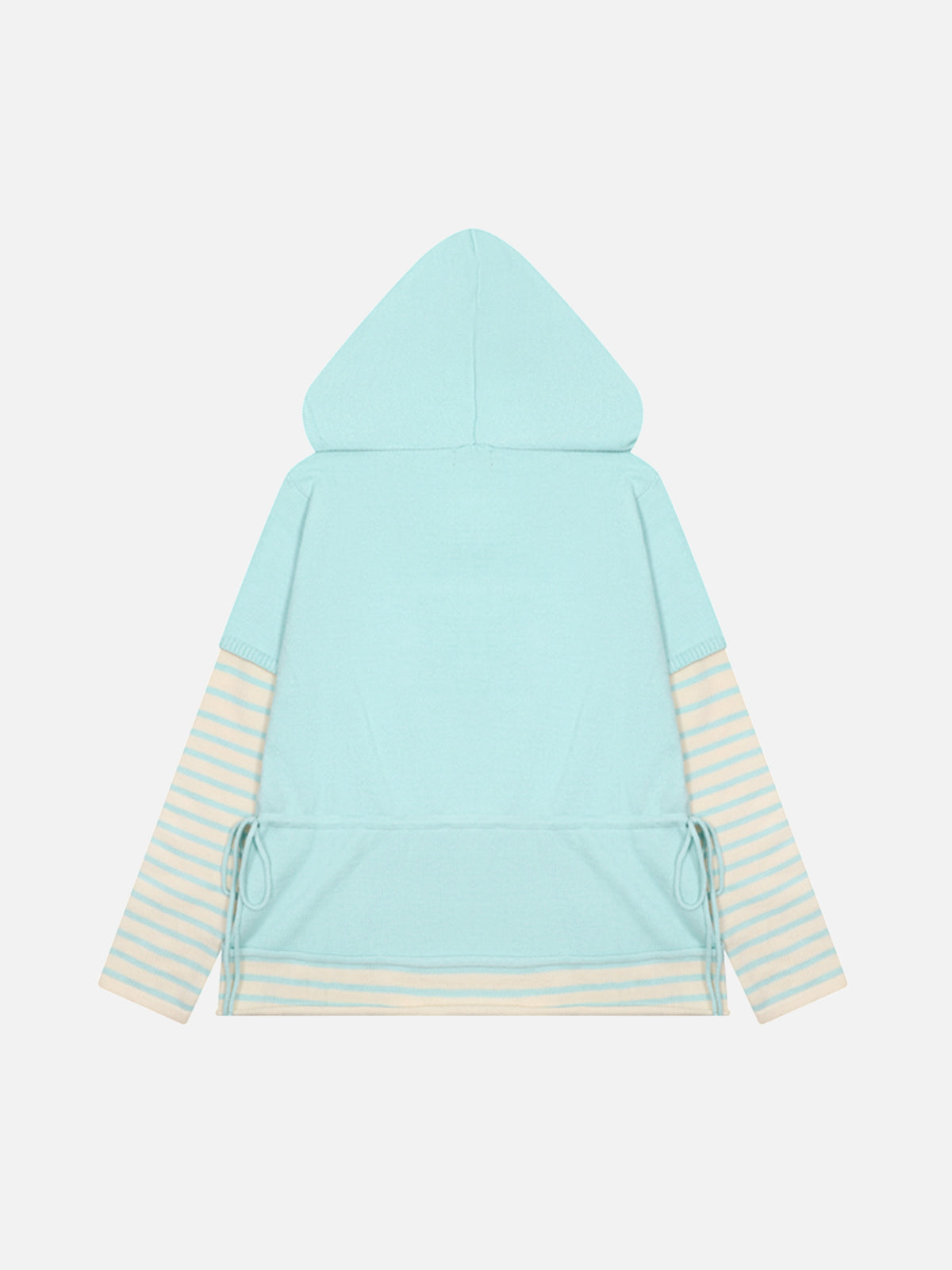 Butterfly Embroidery Striped Double-Layer V-Neck Oversized Knit Hoodie