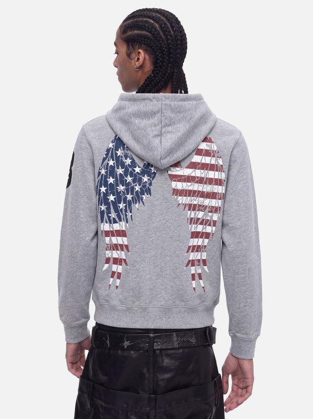 Angel Wings Flag Graphic Two-Way Zip Boxy Hoodie