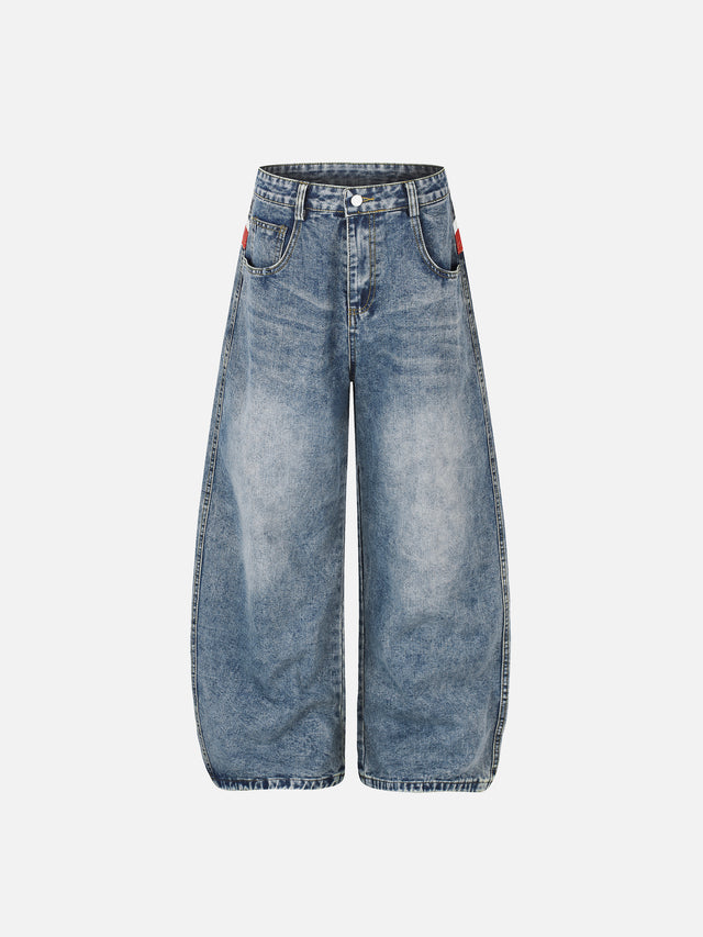 Flag Panel Washed Baggy Jeans