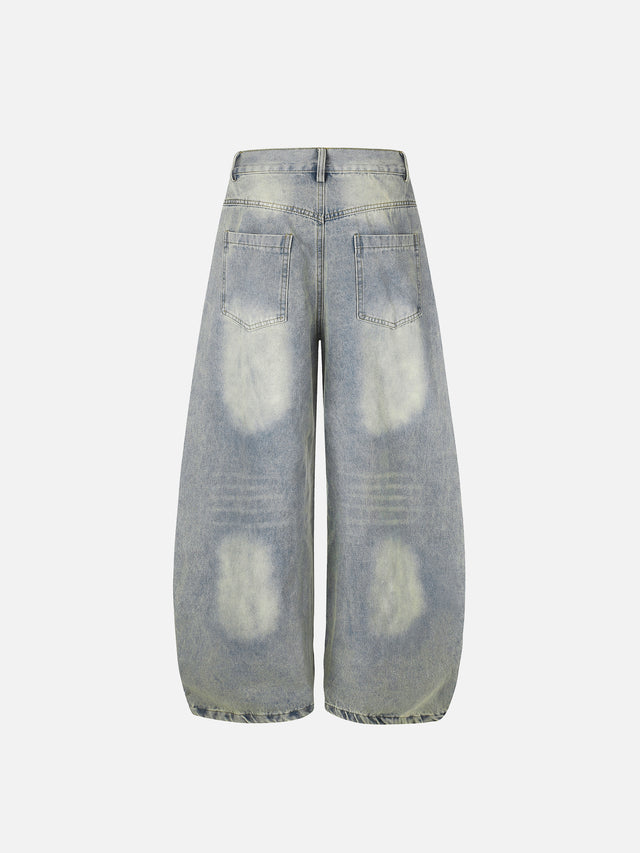 Distressed Star-Embroidered Baggy Barrel Jeans