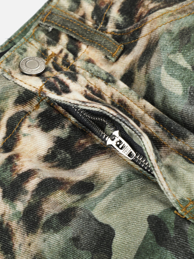 Camo and Leopard-Print Panelled Baggy Cargo Jeans