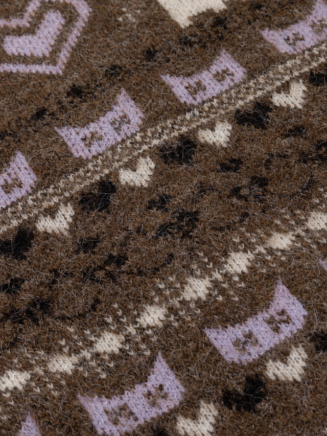 Cat-Motif Fair Isle Relaxed-Fit Collared Cardigan