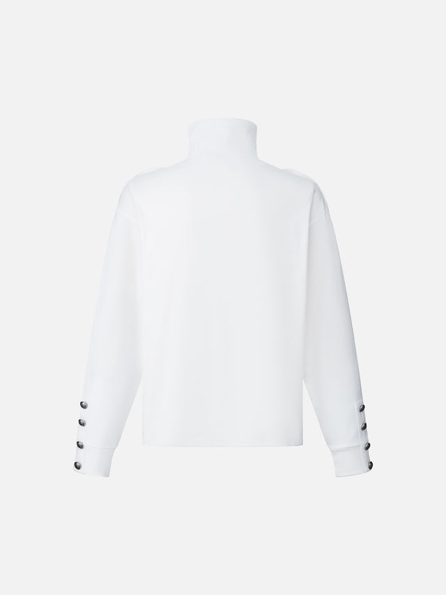 Sheet-Music Print Buckle-Detail Relaxed-Fit Half-Zip Sweatshirt