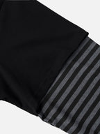 Sheet-Music Graphic Striped Layered-Sleeve Oversized Polo Shirt