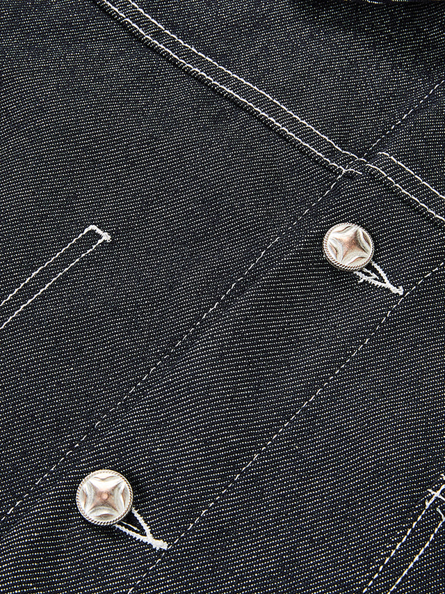Rivets and Side Seam Stitching Boxy Fit Denim Jacket