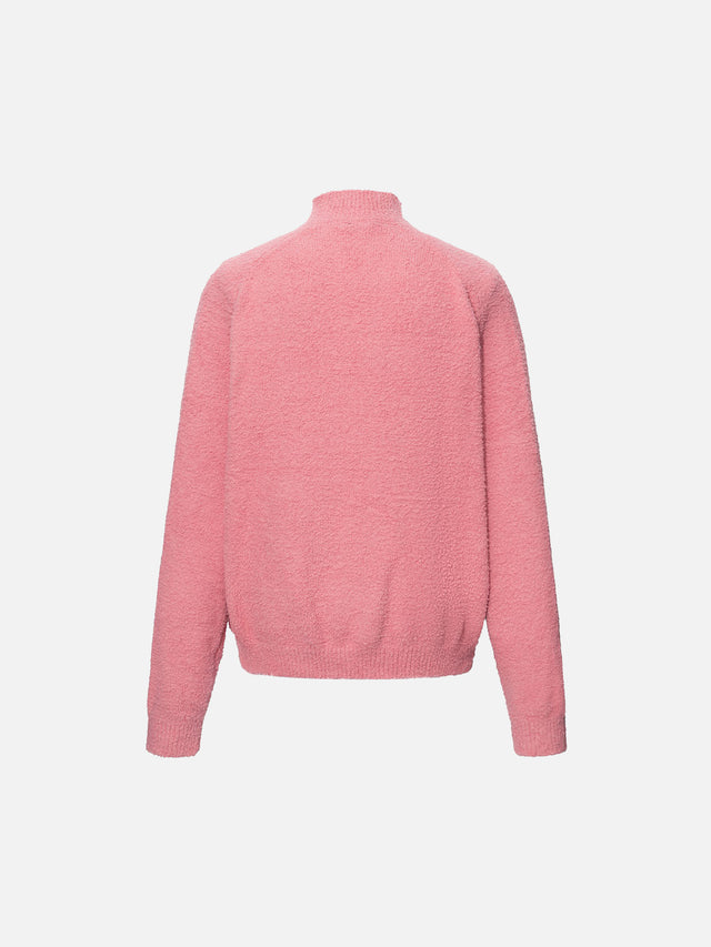 Rabbit Outline Graphic Stand Collar Knit Zip Cardigan