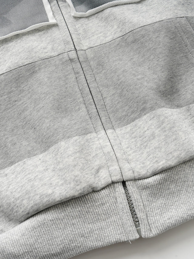 Photo-Print Striped Boxy Zip-Up Hoodie