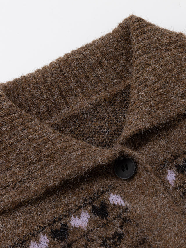 Cat-Motif Fair Isle Relaxed-Fit Collared Cardigan