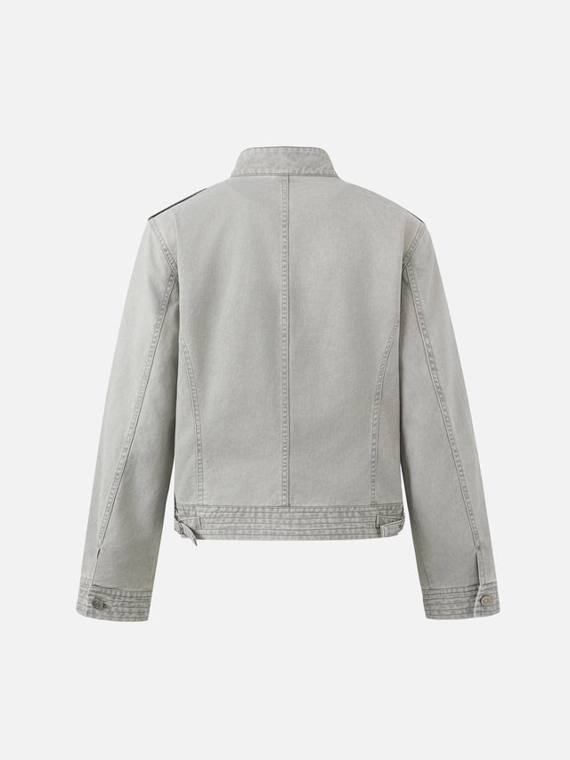 Napoleonic-Inspired Washed Cropped Denim Jacket