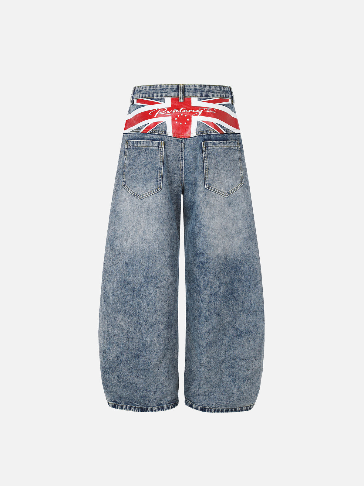 Flag Panel Washed Baggy Jeans