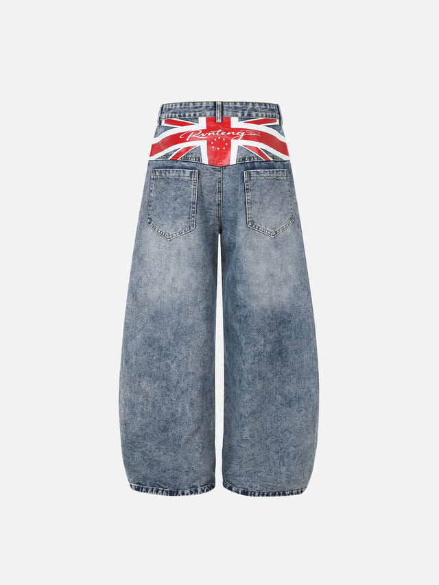 Flag Panel Washed Baggy Jeans