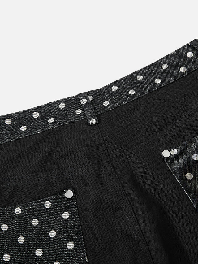 Script-Print Polka-Dot Panelled Super-Baggy Jeans