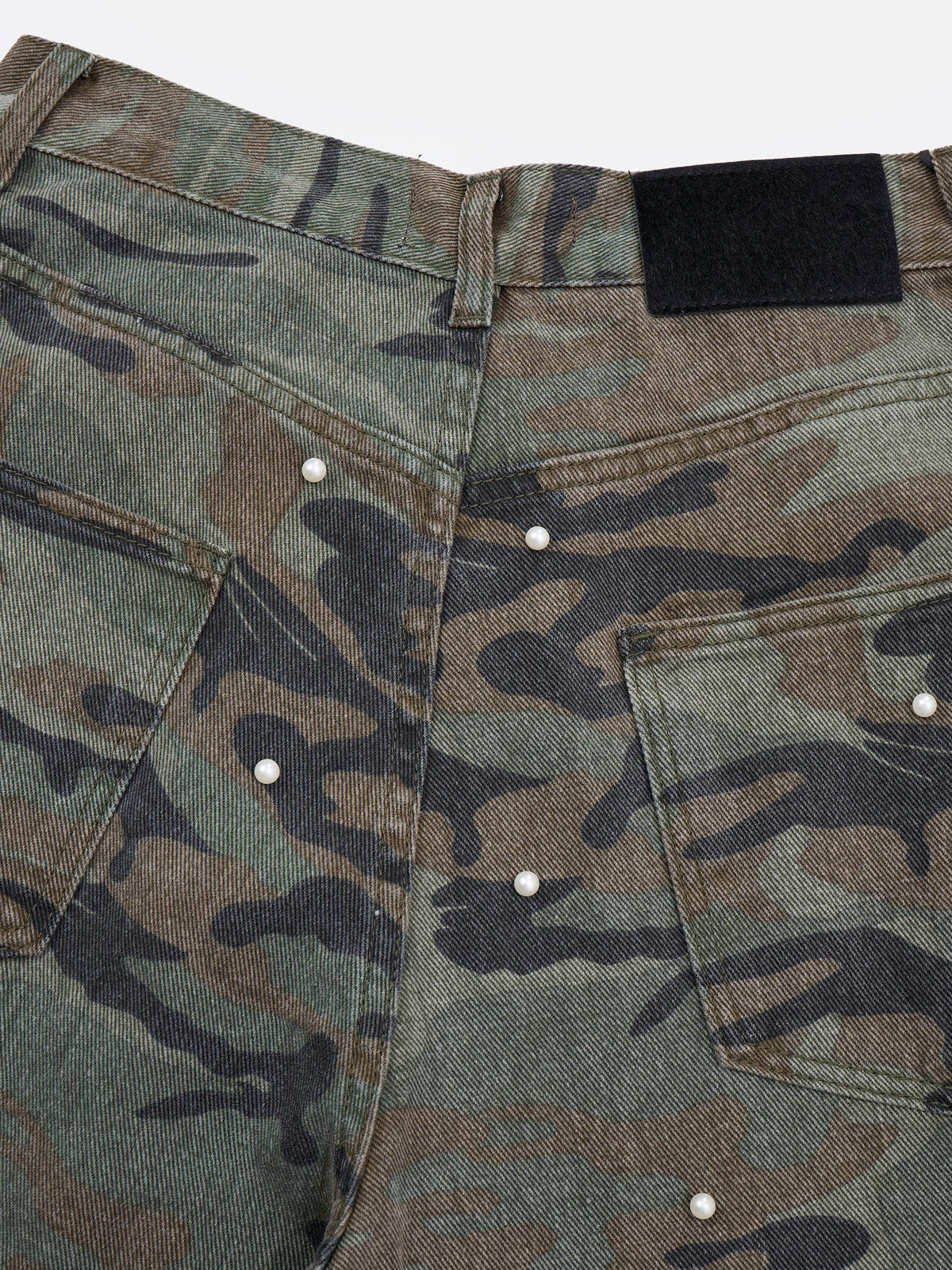 Pearl-Embellished Camo Baggy Cargo Jeans