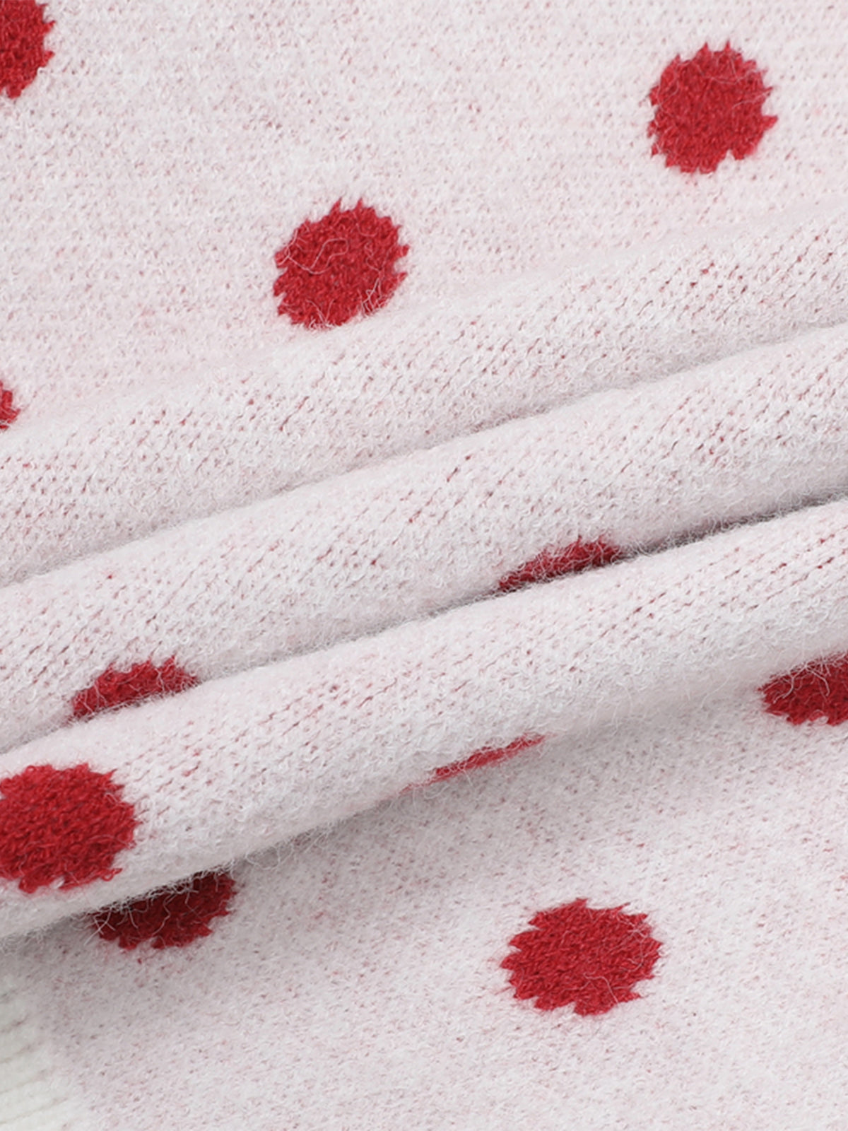 Heart Cat Graphic Polka-Dot Polo Collar Cropped Knit Sweater