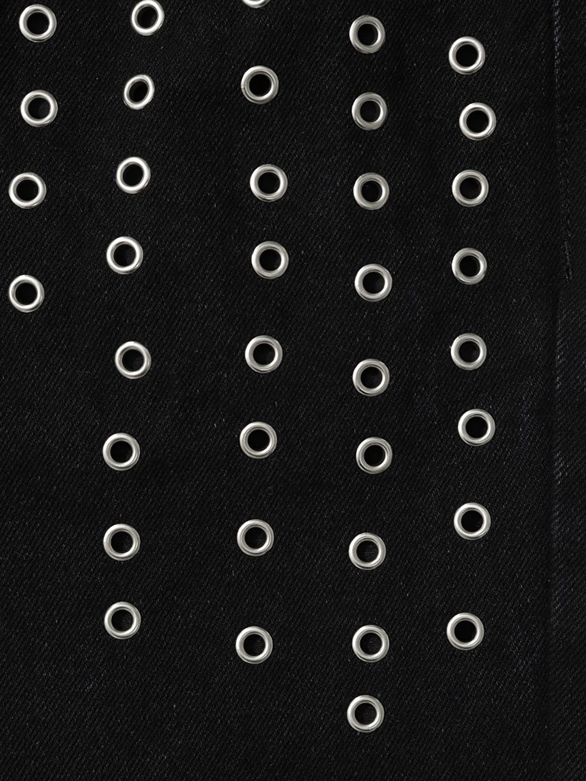 Double-Waistband Camouflage-Panel Grommet Studded Straight Jeans
