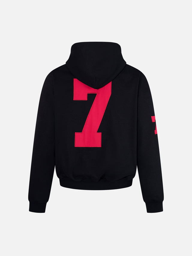 Number and Flag Embroidered Boxy Zip-Up Hoodie
