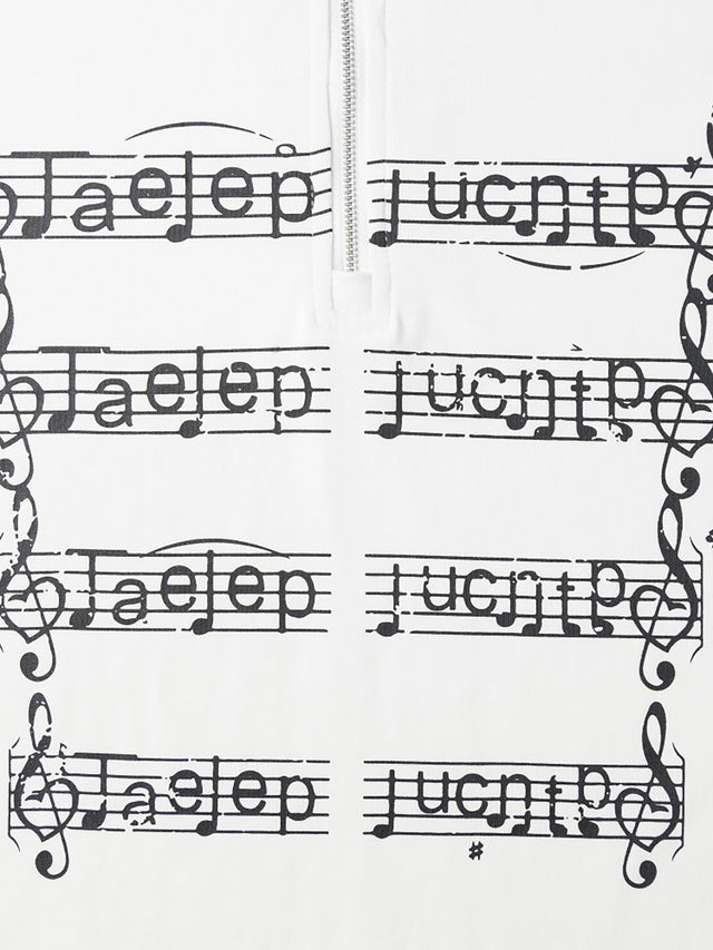 Sheet-Music Print Buckle-Detail Relaxed-Fit Half-Zip Sweatshirt