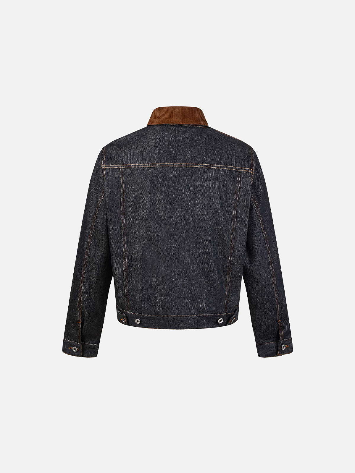 Corduroy Collar and Checked Panel Boxy Fit Denim Jacket