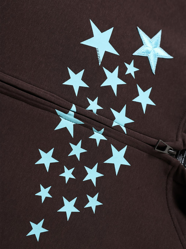 Star-Print Boxy Zip-Up Hoodie