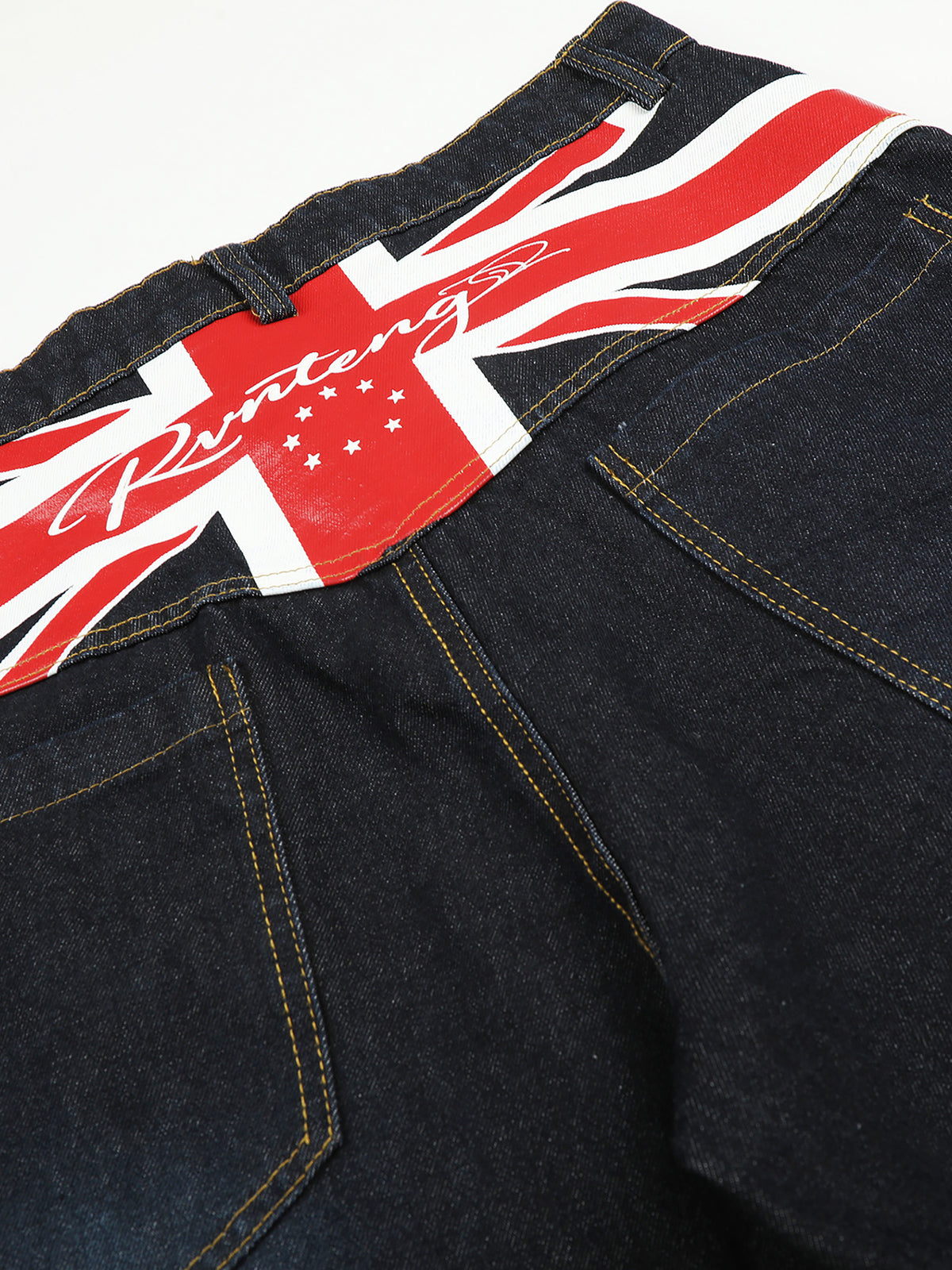 Flag Panel Washed Baggy Jeans