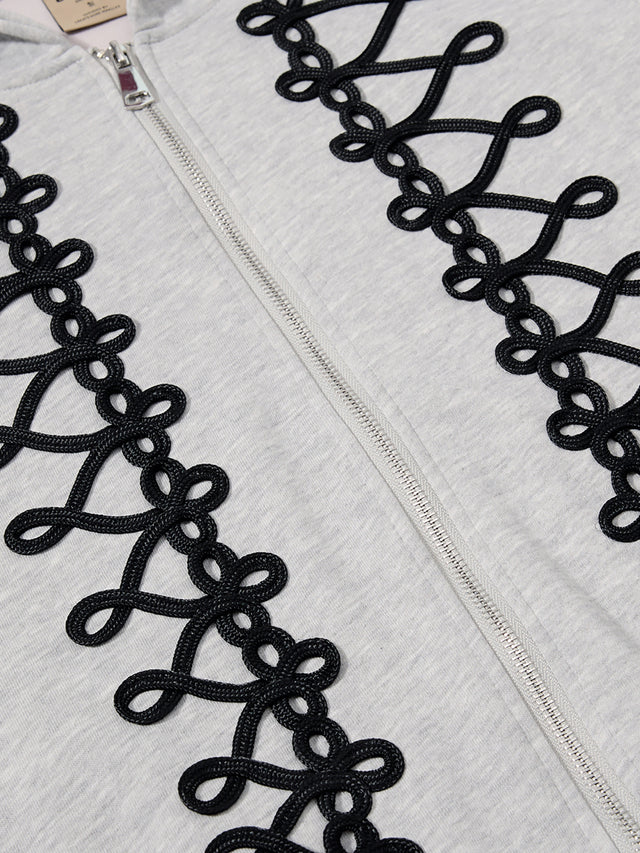 Napoleonic-Inspired Braided-Trim Embroidered Relaxed-Fit Zip-Up Hoodie