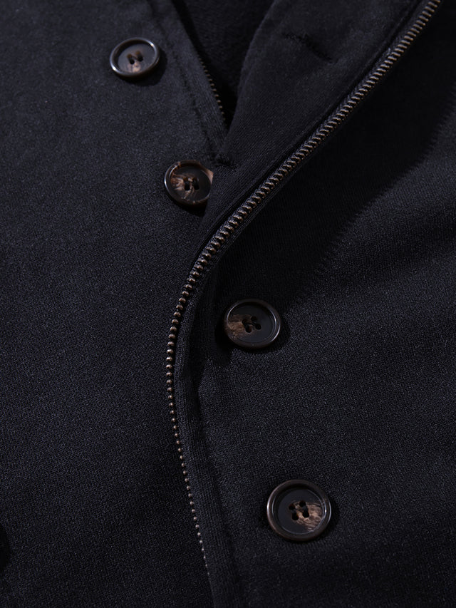 Button-Embellished Boxy Zip-Up Hoodie