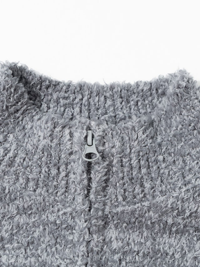 Rabbit Outline Graphic Stand Collar Knit Zip Cardigan