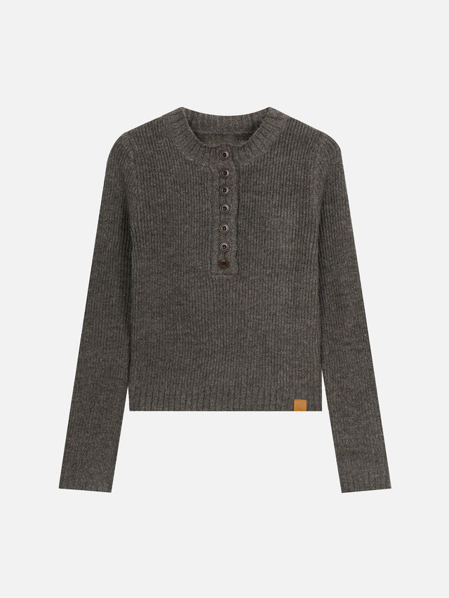 Rib-Knit Button-Front Henley Sweater