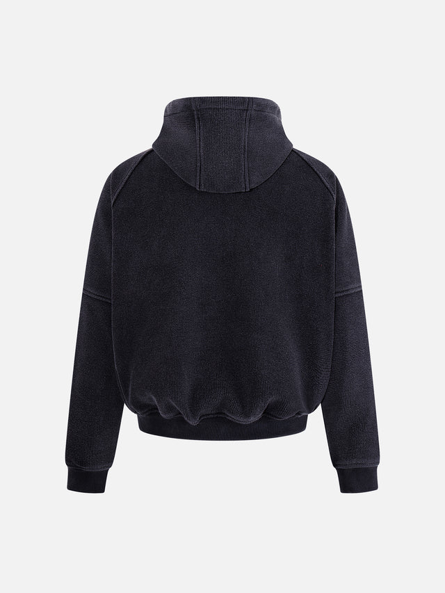 Buckle-Fastened Waffle-Knit Oversized Zip-Up Hoodie