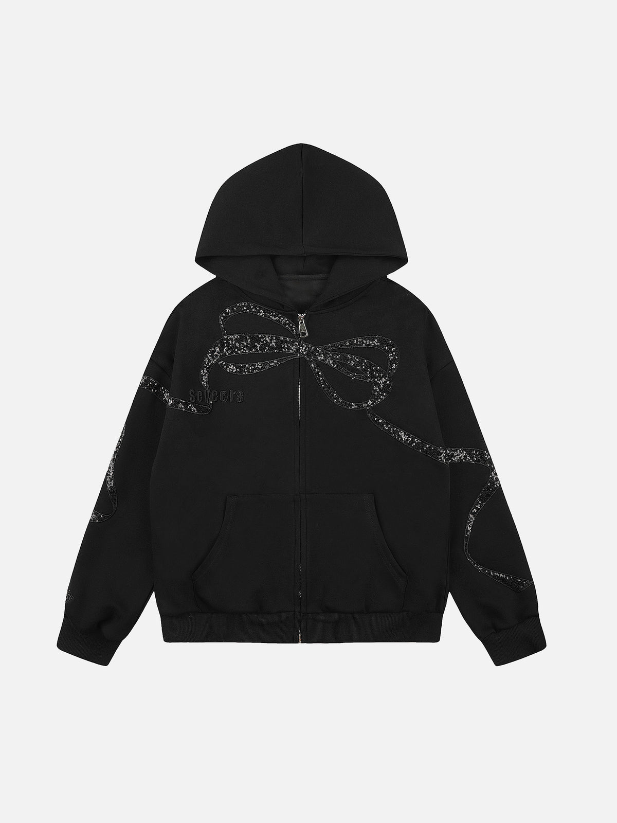 Sequin-Bow Oversize Zip-Up Hoodie