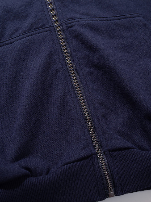 Number and Flag Embroidered Boxy Zip-Up Hoodie