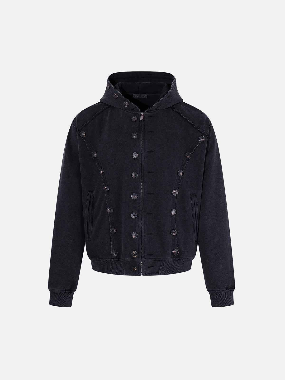 Button-Embellished Boxy Zip-Up Hoodie