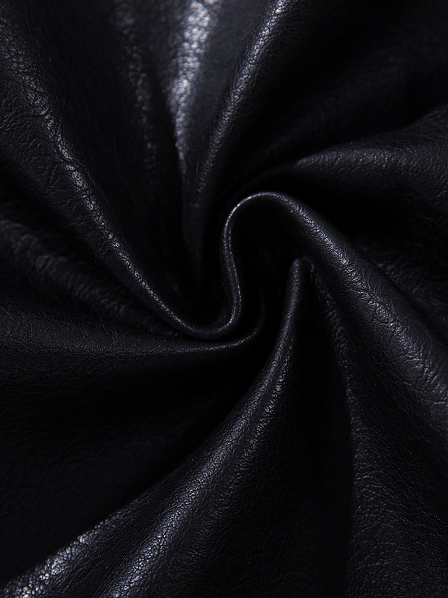 Napoleon-Inspired Braided-Trim Boxy Faux-Leather Zip-Up Jacket