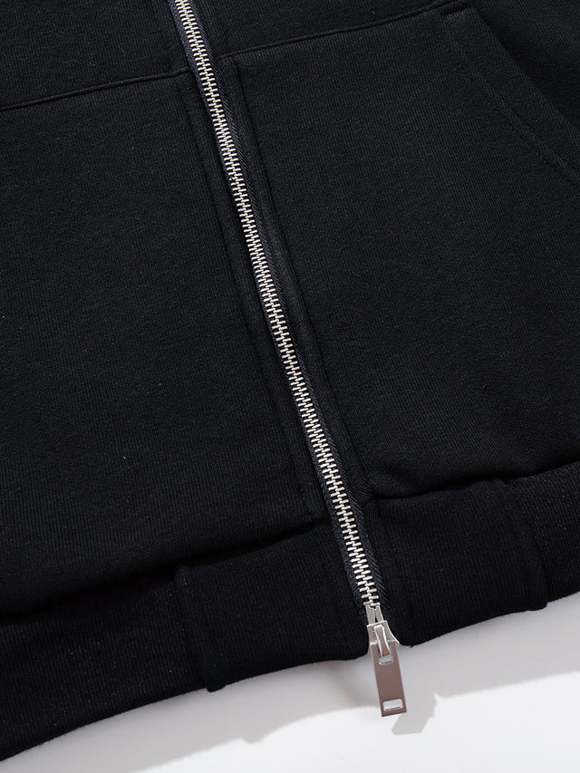 Faux-Fur Trim Rhinestone Cross Boxy Zip-Up Hoodie