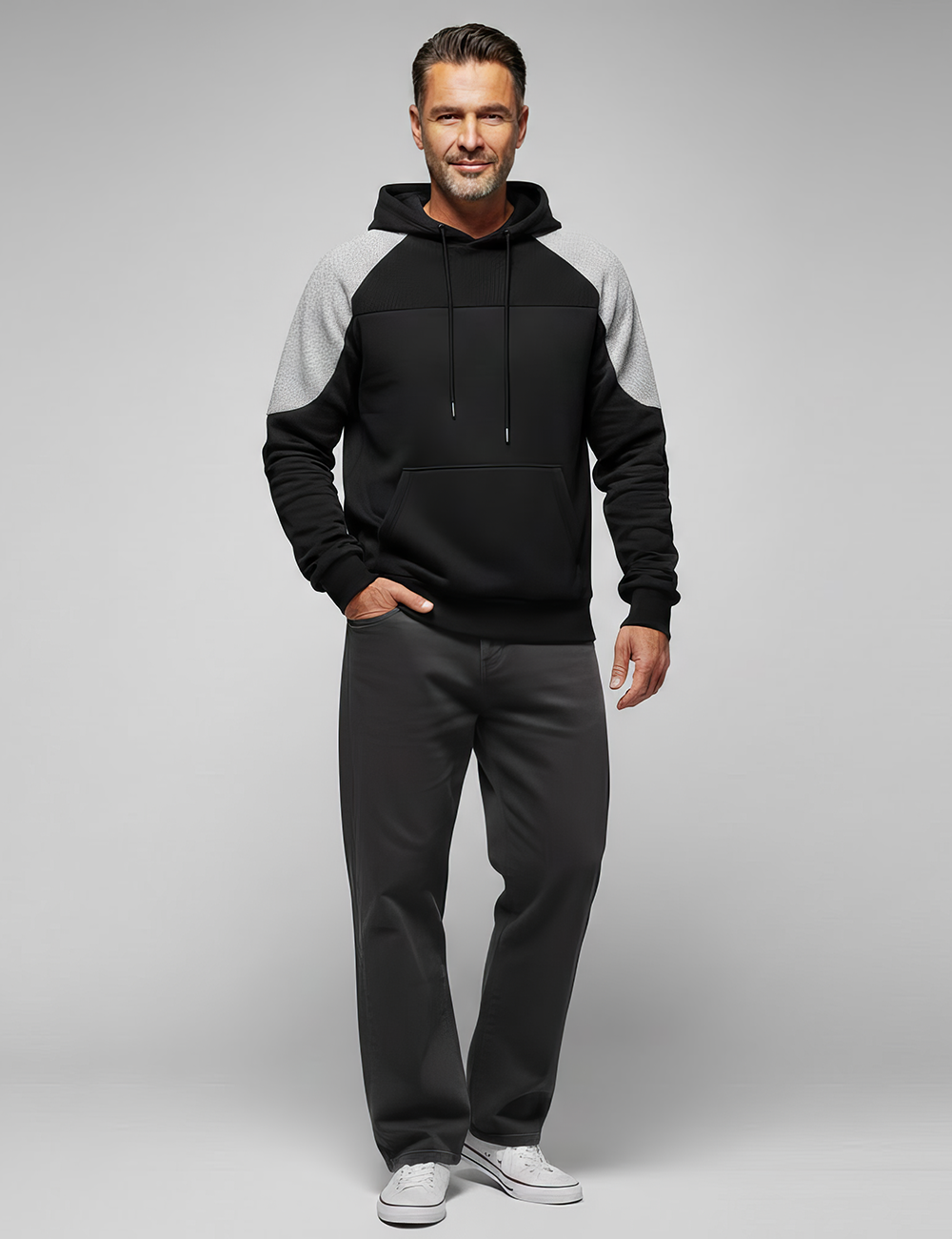 Men's Stylish Color Blocked Off Shoulder Hoodie