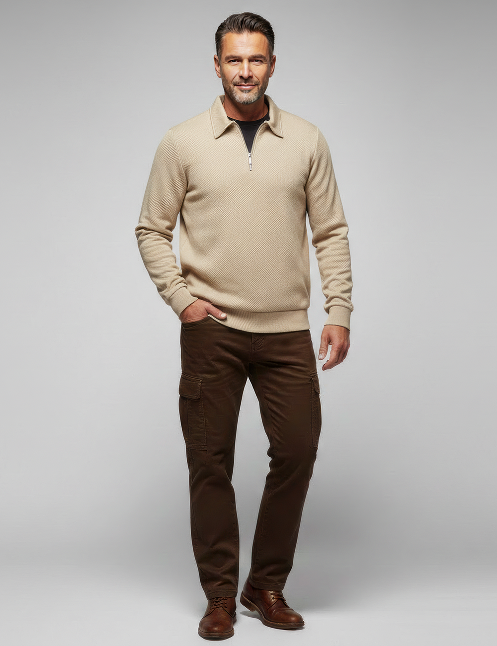 Men's Half Zip Jacquard Collar Sweatshirt