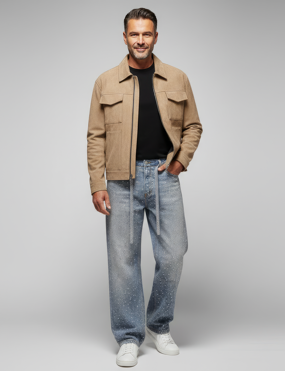 Men's Thickened Suede Zippered Flap Pocket Jacket