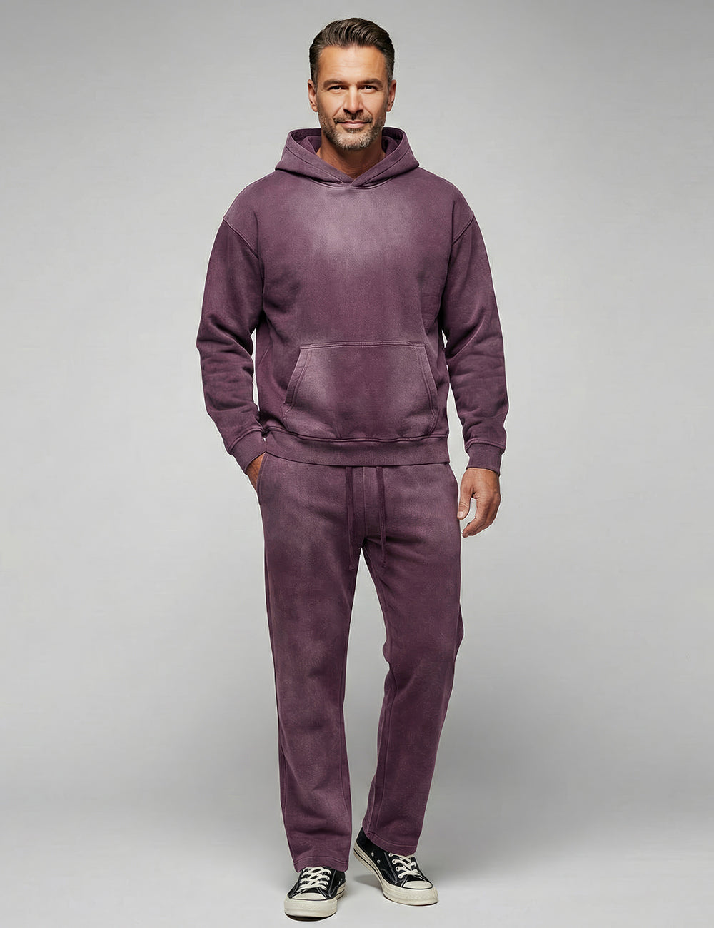 Men's Gradient Velvet Trendy Hooded Straight Leg Sweatpants Two Piece Set