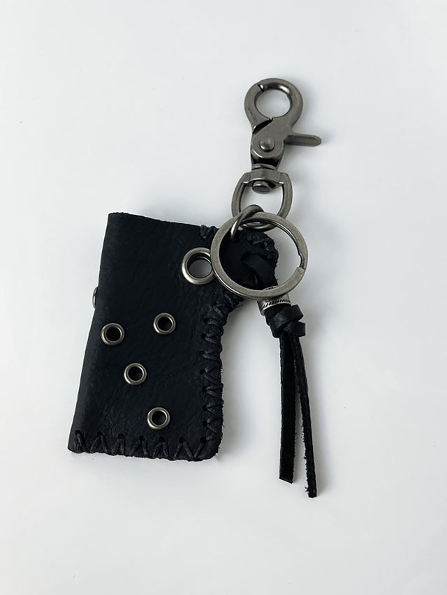 Grommet Studded Hand-Stitched Leather Pouch Swivel Clip Keychain