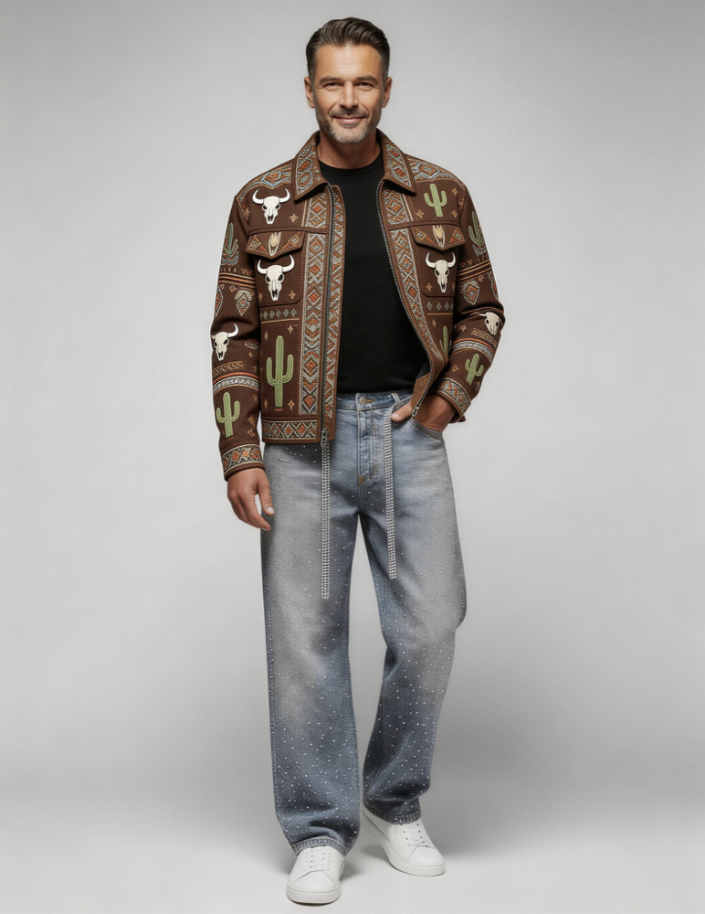 Men's Thickened Suede Zippered Flap Pocket Jacket