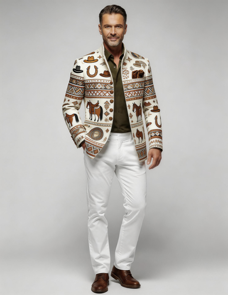 Men's Casual Stand Collar Slim Fit Button-Down Flap Pocket Suit Jacket