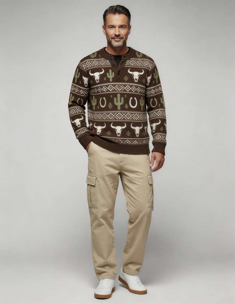 Men's Light Luxury Old Money Henry Collar Polo Knit Sweater