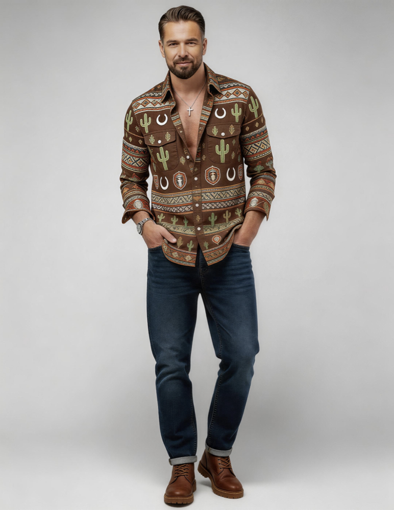 Men's Multiple Flap Pockets Casual Long Sleeved Shirt