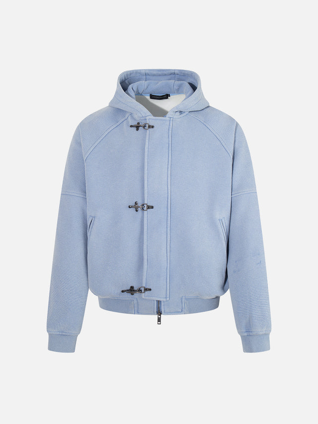 Buckle-Fastened Waffle-Knit Oversized Zip-Up Hoodie